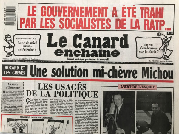 Couac ! | N° 3554 du Canard Enchaîné - 7 Décembre 1988 | Nos Exemplaires du Canard Enchaîné sont archivés dans de bonnes conditions de conservation (obscurité, hygrométrie maitrisée et faible température), ce qui s'avère indispensable pour des journaux anciens. | 3554