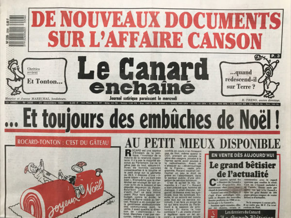 Couac ! | N° 3556 du Canard Enchaîné - 21 Décembre 1988 | Nos Exemplaires du Canard Enchaîné sont archivés dans de bonnes conditions de conservation (obscurité, hygrométrie maitrisée et faible température), ce qui s'avère indispensable pour des journaux anciens. | 3556