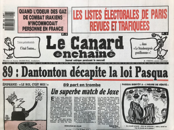 Couac ! | N° 3558 du Canard Enchaîné - 4 Janvier 1989 | Nos Exemplaires du Canard Enchaîné sont archivés dans de bonnes conditions de conservation (obscurité, hygrométrie maitrisée et faible température), ce qui s'avère indispensable pour des journaux anciens. | 3558