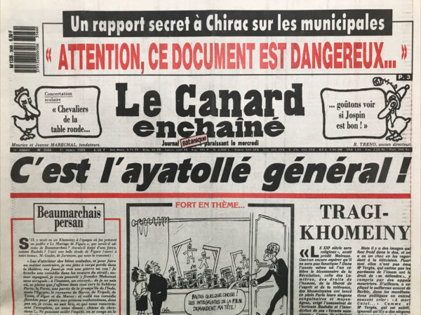 Couac ! | N° 3566 du Canard Enchaîné - 1 Mars 1989 | Nos Exemplaires du Canard Enchaîné sont archivés dans de bonnes conditions de conservation (obscurité, hygrométrie maitrisée et faible température), ce qui s'avère indispensable pour des journaux anciens. | 3566