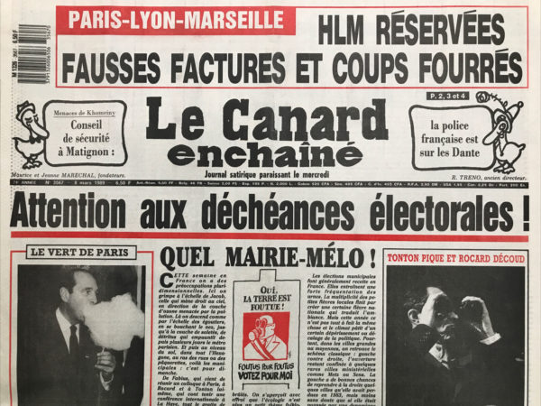 Couac ! | N° 3567 du Canard Enchaîné - 8 Mars 1989 | Nos Exemplaires du Canard Enchaîné sont archivés dans de bonnes conditions de conservation (obscurité, hygrométrie maitrisée et faible température), ce qui s'avère indispensable pour des journaux anciens. | 3567