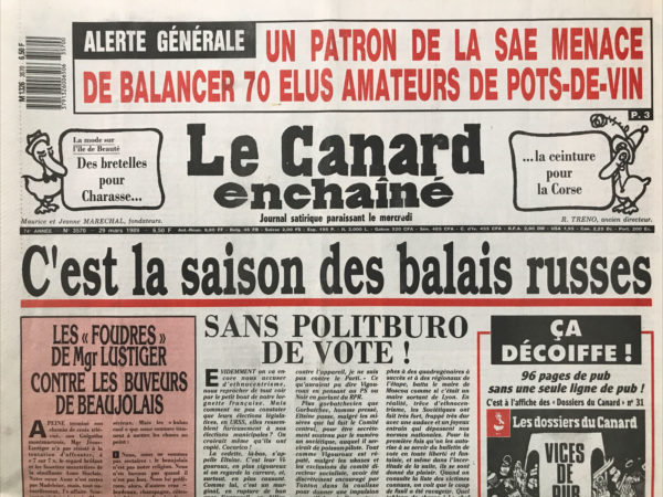 Couac ! | N° 3570 du Canard Enchaîné - 29 Mars 1989 | Nos Exemplaires du Canard Enchaîné sont archivés dans de bonnes conditions de conservation (obscurité, hygrométrie maitrisée et faible température), ce qui s'avère indispensable pour des journaux anciens. | 3570