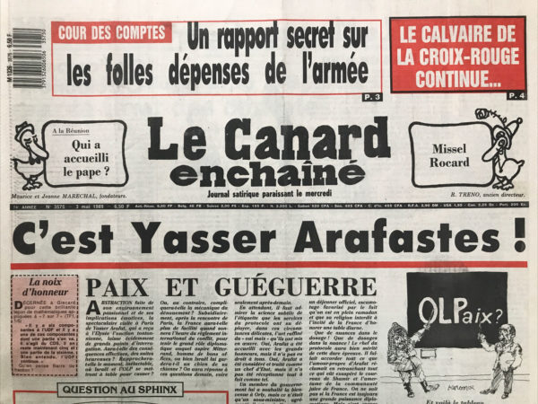 Couac ! | N° 3575 du Canard Enchaîné - 3 Mai 1989 | Nos Exemplaires du Canard Enchaîné sont archivés dans de bonnes conditions de conservation (obscurité, hygrométrie maitrisée et faible température), ce qui s'avère indispensable pour des journaux anciens. | 3575