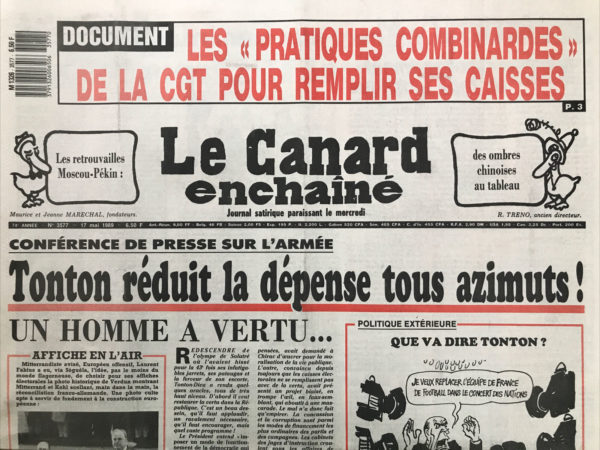 Couac ! | N° 3577 du Canard Enchaîné - 17 Mai 1989 | Nos Exemplaires du Canard Enchaîné sont archivés dans de bonnes conditions de conservation (obscurité, hygrométrie maitrisée et faible température), ce qui s'avère indispensable pour des journaux anciens. | 3577