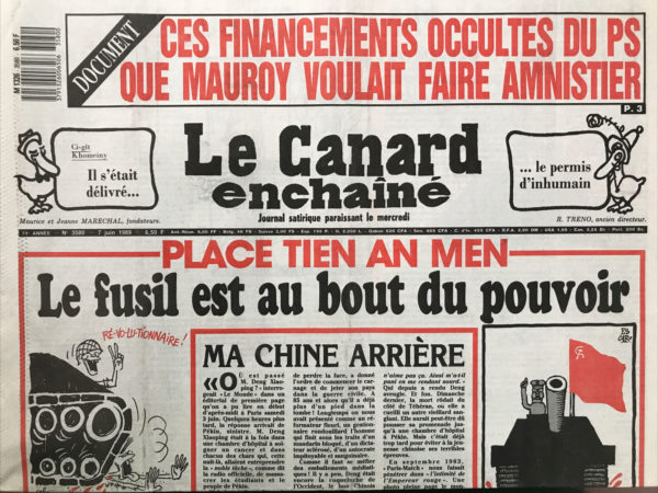 Couac ! | N° 3580 du Canard Enchaîné - 7 Juin 1989 | Nos Exemplaires du Canard Enchaîné sont archivés dans de bonnes conditions de conservation (obscurité, hygrométrie maitrisée et faible température), ce qui s'avère indispensable pour des journaux anciens. | 3580