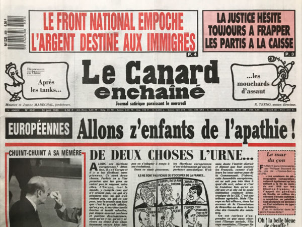 Couac ! | N° 3581 du Canard Enchaîné - 14 Juin 1989 | Nos Exemplaires du Canard Enchaîné sont archivés dans de bonnes conditions de conservation (obscurité, hygrométrie maitrisée et faible température), ce qui s'avère indispensable pour des journaux anciens. | 3581