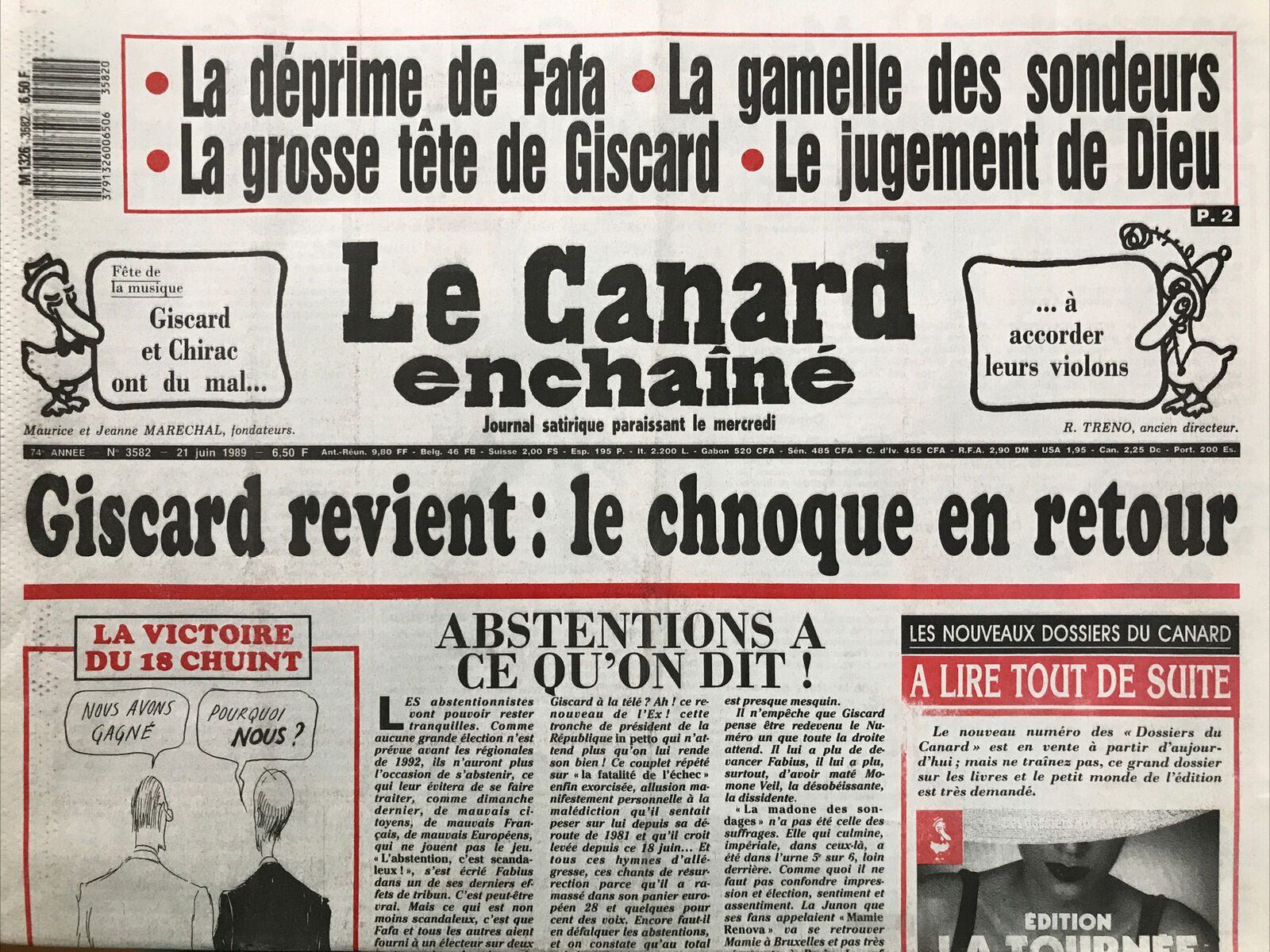 Couac ! | Acheter un Canard | Vente d'Anciens Journaux du Canard Enchaîné. Des Journaux Satiriques de Collection, Historiques & Authentiques de 1916 à 2004 ! | 3582