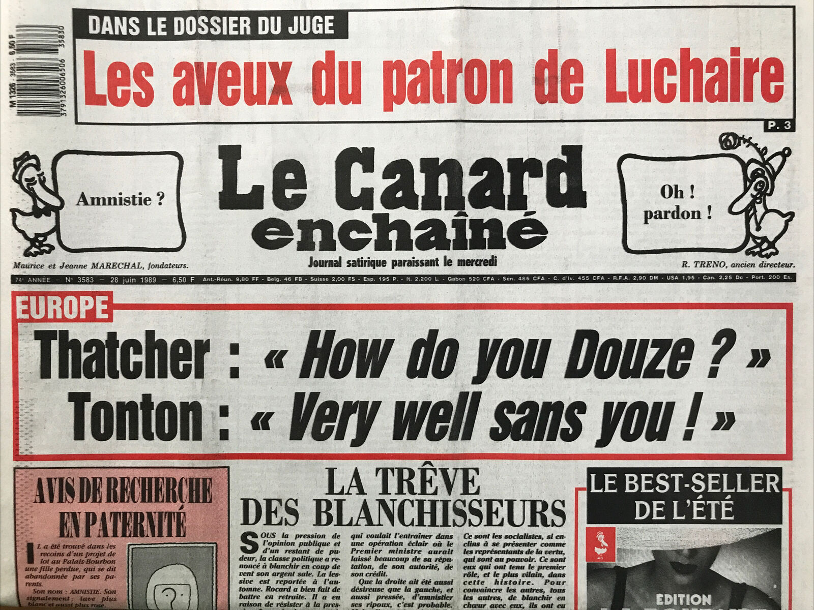 Couac ! | Acheter un Canard | Vente d'Anciens Journaux du Canard Enchaîné. Des Journaux Satiriques de Collection, Historiques & Authentiques de 1916 à 2004 ! | 3583