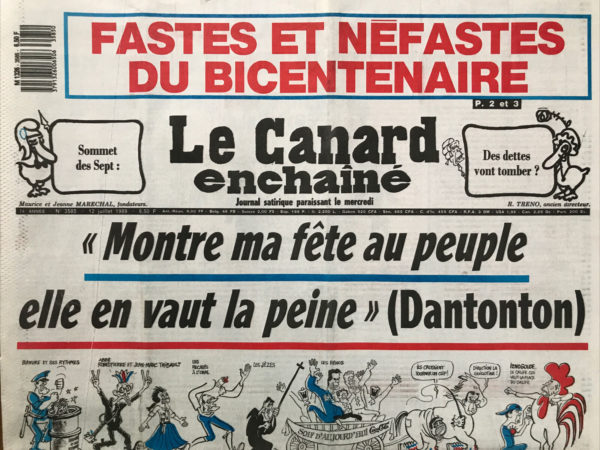 Couac ! | N° 3585 du Canard Enchaîné - 12 Juillet 1989 | Le Canard tente la "trichromie" à la Une, c'est une première ! Il récidivera le 18 septembre 2013 avec le jaune... | 3585