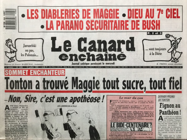 Couac ! | N° 3586 du Canard Enchaîné - 19 Juillet 1989 | Nos Exemplaires du Canard Enchaîné sont archivés dans de bonnes conditions de conservation (obscurité, hygrométrie maitrisée et faible température), ce qui s'avère indispensable pour des journaux anciens. | 3586