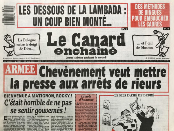 Couac ! | N° 3592 du Canard Enchaîné - 30 Août 1989 | Nos Exemplaires du Canard Enchaîné sont archivés dans de bonnes conditions de conservation (obscurité, hygrométrie maitrisée et faible température), ce qui s'avère indispensable pour des journaux anciens. | 3592