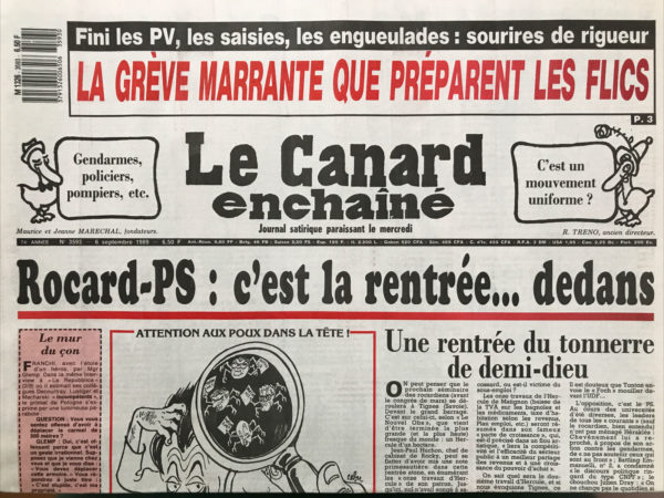 Couac ! | N° 3593 du Canard Enchaîné - 6 Septembre 1989 | Nos Exemplaires du Canard Enchaîné sont archivés dans de bonnes conditions de conservation (obscurité, hygrométrie maitrisée et faible température), ce qui s'avère indispensable pour des journaux anciens. | 3593