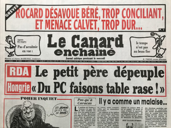 Couac ! | N° 3598 du Canard Enchaîné - 11 Octobre 1989 | Nos Exemplaires du Canard Enchaîné sont archivés dans de bonnes conditions de conservation (obscurité, hygrométrie maitrisée et faible température), ce qui s'avère indispensable pour des journaux anciens. | 3598