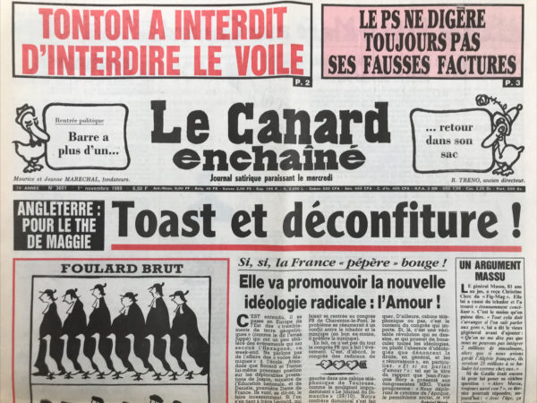 Couac ! | N° 3601 du Canard Enchaîné - 1 Novembre 1989 | Nos Exemplaires du Canard Enchaîné sont archivés dans de bonnes conditions de conservation (obscurité, hygrométrie maitrisée et faible température), ce qui s'avère indispensable pour des journaux anciens. | 3601