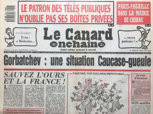 Couac ! | N° 3613 du Canard Enchaîné - 24 Janvier 1990 | Nos Exemplaires du Canard Enchaîné sont archivés dans de bonnes conditions de conservation (obscurité, hygrométrie maitrisée et faible température), ce qui s'avère indispensable pour des journaux anciens. | 3613