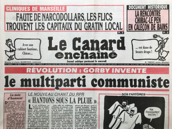 Couac ! | N° 3615 du Canard Enchaîné - 7 Février 1990 | Nos Exemplaires du Canard Enchaîné sont archivés dans de bonnes conditions de conservation (obscurité, hygrométrie maitrisée et faible température), ce qui s'avère indispensable pour des journaux anciens. | 3615