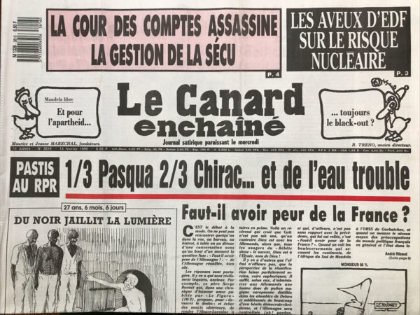 Couac ! | N° 3616 du Canard Enchaîné - 14 Février 1990 | Nos Exemplaires du Canard Enchaîné sont archivés dans de bonnes conditions de conservation (obscurité, hygrométrie maitrisée et faible température), ce qui s'avère indispensable pour des journaux anciens. | 3616