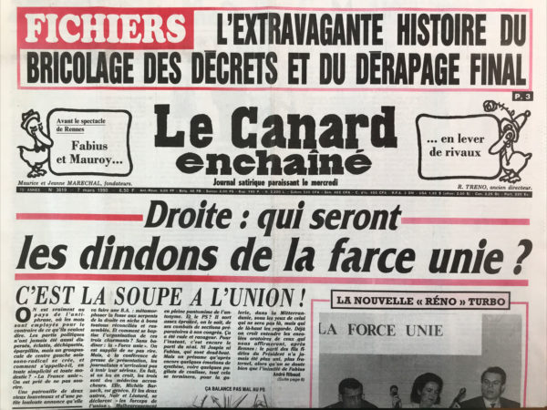 Couac ! | N° 3619 du Canard Enchaîné - 7 Mars 1990 | Nos Exemplaires du Canard Enchaîné sont archivés dans de bonnes conditions de conservation (obscurité, hygrométrie maitrisée et faible température), ce qui s'avère indispensable pour des journaux anciens. | 3619