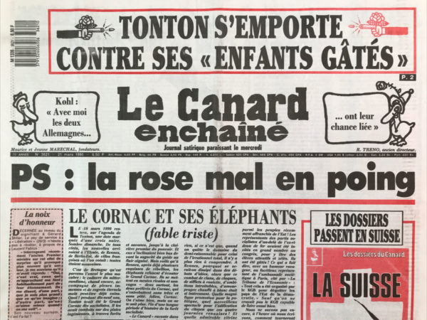 Couac ! | N° 3621 du Canard Enchaîné - 21 Mars 1990 | Nos Exemplaires du Canard Enchaîné sont archivés dans de bonnes conditions de conservation (obscurité, hygrométrie maitrisée et faible température), ce qui s'avère indispensable pour des journaux anciens. | 3621