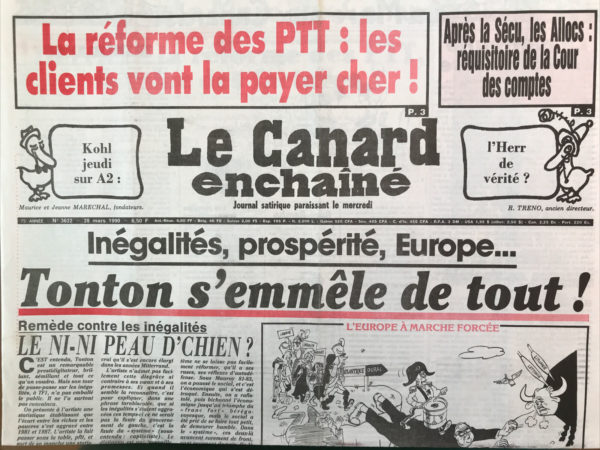 Couac ! | N° 3622 du Canard Enchaîné - 28 Mars 1990 | Nos Exemplaires du Canard Enchaîné sont archivés dans de bonnes conditions de conservation (obscurité, hygrométrie maitrisée et faible température), ce qui s'avère indispensable pour des journaux anciens. | 3622