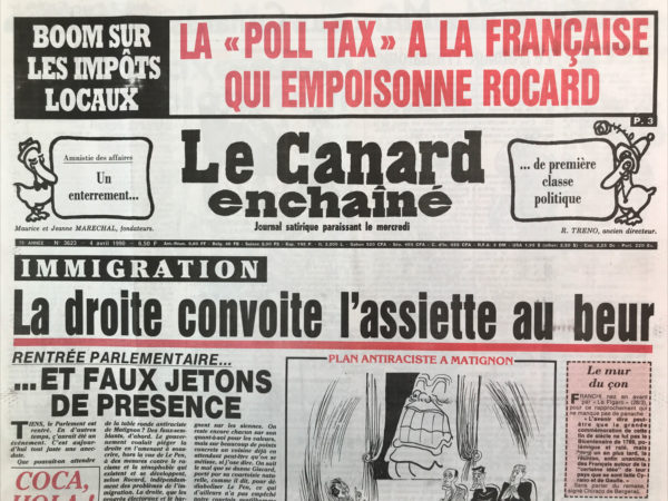 Couac ! | N° 3623 du Canard Enchaîné - 4 Avril 1990 | Nos Exemplaires du Canard Enchaîné sont archivés dans de bonnes conditions de conservation (obscurité, hygrométrie maitrisée et faible température), ce qui s'avère indispensable pour des journaux anciens. | 3623