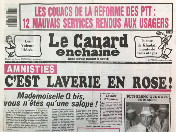 Couac ! | N° 3624 du Canard Enchaîné - 11 Avril 1990 | Nos Exemplaires du Canard Enchaîné sont archivés dans de bonnes conditions de conservation (obscurité, hygrométrie maitrisée et faible température), ce qui s'avère indispensable pour des journaux anciens. | 3624