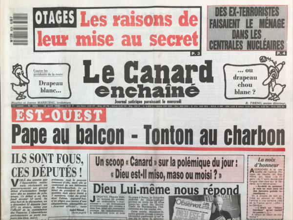 Couac ! | N° 3625 du Canard Enchaîné - 18 Avril 1990 | Nos Exemplaires du Canard Enchaîné sont archivés dans de bonnes conditions de conservation (obscurité, hygrométrie maitrisée et faible température), ce qui s'avère indispensable pour des journaux anciens. | 3625