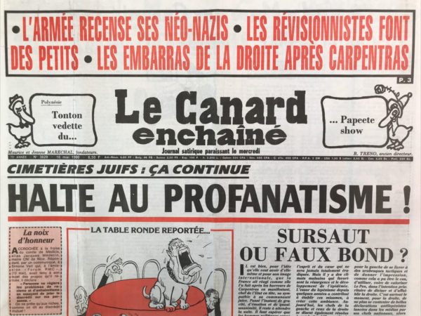 Couac ! | N° 3629 du Canard Enchaîné - 16 Mai 1990 | Nos Exemplaires du Canard Enchaîné sont archivés dans de bonnes conditions de conservation (obscurité, hygrométrie maitrisée et faible température), ce qui s'avère indispensable pour des journaux anciens. | 3629