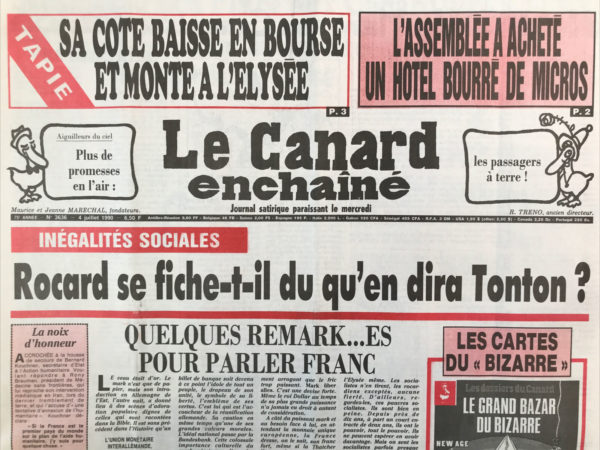 Couac ! | N° 3636 du Canard Enchaîné - 4 Juillet 1990 | Nos Exemplaires du Canard Enchaîné sont archivés dans de bonnes conditions de conservation (obscurité, hygrométrie maitrisée et faible température), ce qui s'avère indispensable pour des journaux anciens. | 3636