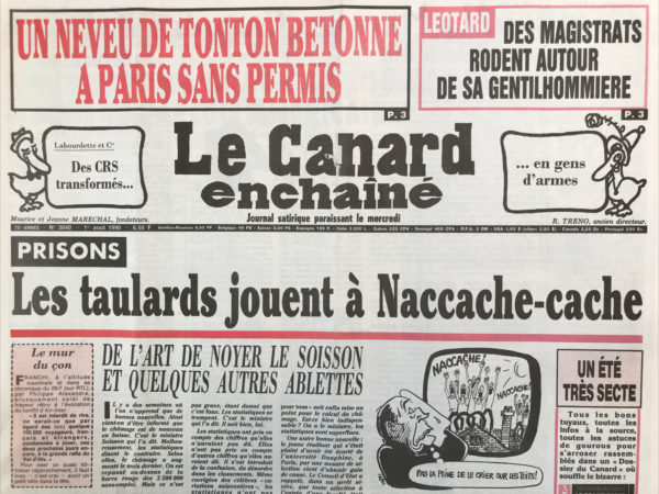 Couac ! | N° 3640 du Canard Enchaîné - 1 Août 1990 | Nos Exemplaires du Canard Enchaîné sont archivés dans de bonnes conditions de conservation (obscurité, hygrométrie maitrisée et faible température), ce qui s'avère indispensable pour des journaux anciens. | 3640