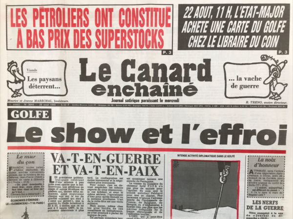 Couac ! | N° 3644 du Canard Enchaîné - 29 Août 1990 | Nos Exemplaires du Canard Enchaîné sont archivés dans de bonnes conditions de conservation (obscurité, hygrométrie maitrisée et faible température), ce qui s'avère indispensable pour des journaux anciens. | 3644