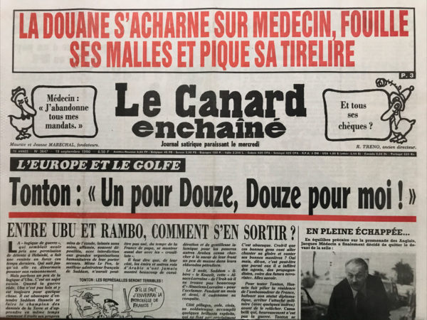 Couac ! | N° 3647 du Canard Enchaîné - 19 Septembre 1990 | Nos Exemplaires du Canard Enchaîné sont archivés dans de bonnes conditions de conservation (obscurité, hygrométrie maitrisée et faible température), ce qui s'avère indispensable pour des journaux anciens. | 3647