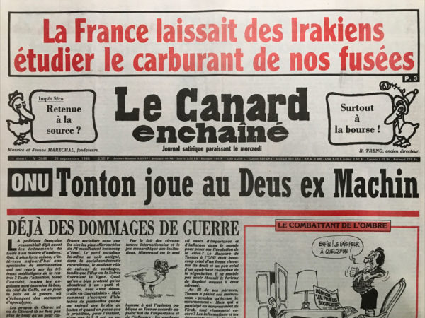 Couac ! | N° 3648 du Canard Enchaîné - 26 Septembre 1990 | Nos Exemplaires du Canard Enchaîné sont archivés dans de bonnes conditions de conservation (obscurité, hygrométrie maitrisée et faible température), ce qui s'avère indispensable pour des journaux anciens. | 3648