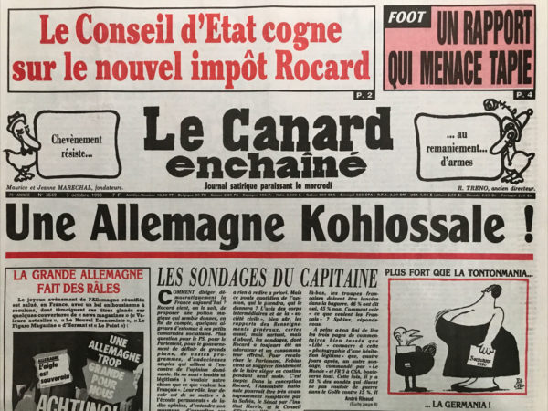 Couac ! | N° 3649 du Canard Enchaîné - 3 Octobre 1990 | Nos Exemplaires du Canard Enchaîné sont archivés dans de bonnes conditions de conservation (obscurité, hygrométrie maitrisée et faible température), ce qui s'avère indispensable pour des journaux anciens. | 3649