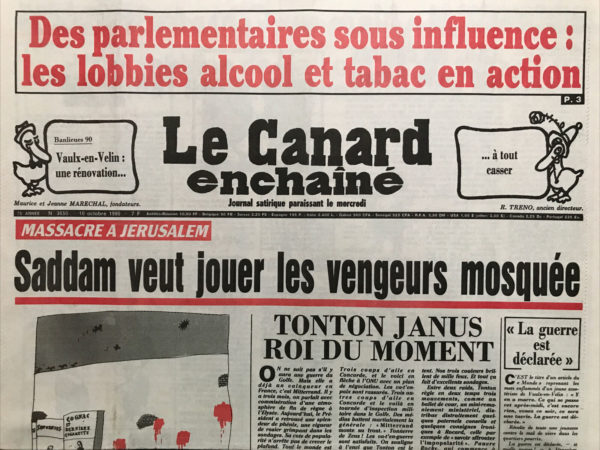 Couac ! | N° 3650 du Canard Enchaîné - 10 Octobre 1990 | Nos Exemplaires du Canard Enchaîné sont archivés dans de bonnes conditions de conservation (obscurité, hygrométrie maitrisée et faible température), ce qui s'avère indispensable pour des journaux anciens. | 3650