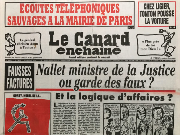 Couac ! | N° 3651 du Canard Enchaîné - 17 Octobre 1990 | Nos Exemplaires du Canard Enchaîné sont archivés dans de bonnes conditions de conservation (obscurité, hygrométrie maitrisée et faible température), ce qui s'avère indispensable pour des journaux anciens. | 3651