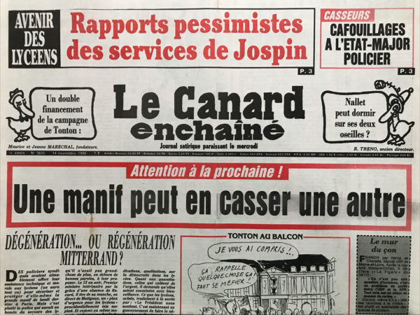 Couac ! | N° 3655 du Canard Enchaîné - 14 Novembre 1990 | Nos Exemplaires du Canard Enchaîné sont archivés dans de bonnes conditions de conservation (obscurité, hygrométrie maitrisée et faible température), ce qui s'avère indispensable pour des journaux anciens. | 3655