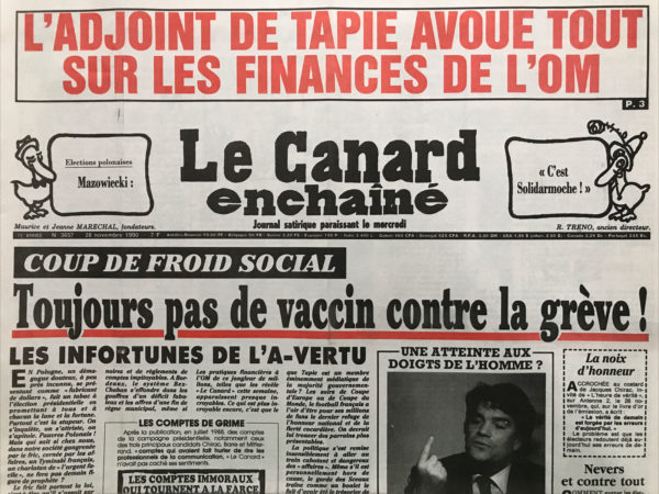 Couac ! | N° 3657 du Canard Enchaîné - 28 Novembre 1990 | Nos Exemplaires du Canard Enchaîné sont archivés dans de bonnes conditions de conservation (obscurité, hygrométrie maitrisée et faible température), ce qui s'avère indispensable pour des journaux anciens. | 3657