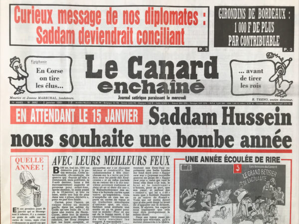 Couac ! | N° 3662 du Canard Enchaîné - 2 Janvier 1991 | Nos Exemplaires du Canard Enchaîné sont archivés dans de bonnes conditions de conservation (obscurité, hygrométrie maitrisée et faible température), ce qui s'avère indispensable pour des journaux anciens. | 3662