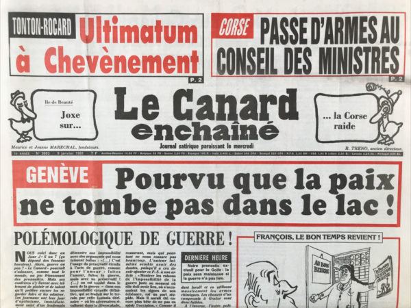 Couac ! | N° 3663 du Canard Enchaîné - 9 Janvier 1991 | Nos Exemplaires du Canard Enchaîné sont archivés dans de bonnes conditions de conservation (obscurité, hygrométrie maitrisée et faible température), ce qui s'avère indispensable pour des journaux anciens. | 3663