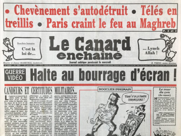 Couac ! | N° 3665 du Canard Enchaîné - 23 Janvier 1991 | Nos Exemplaires du Canard Enchaîné sont archivés dans de bonnes conditions de conservation (obscurité, hygrométrie maitrisée et faible température), ce qui s'avère indispensable pour des journaux anciens. | 3665