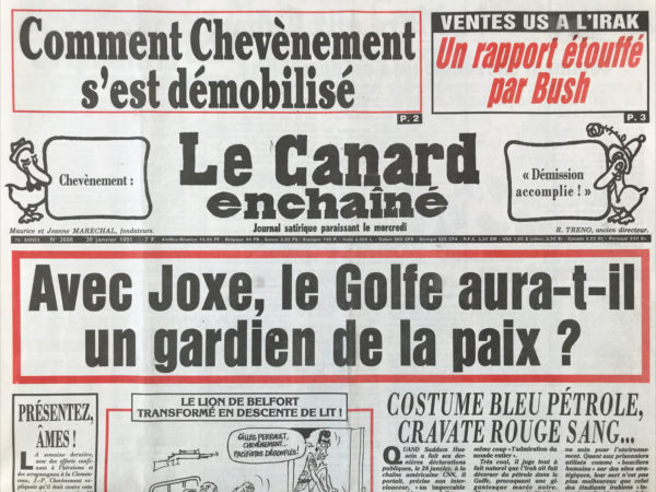 Couac ! | N° 3666 du Canard Enchaîné - 30 Janvier 1991 | Nos Exemplaires du Canard Enchaîné sont archivés dans de bonnes conditions de conservation (obscurité, hygrométrie maitrisée et faible température), ce qui s'avère indispensable pour des journaux anciens. | 3666