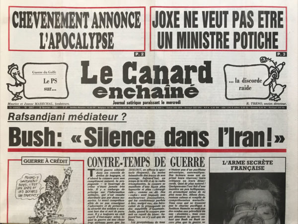 Couac ! | N° 3667 du Canard Enchaîné - 6 Février 1991 | Nos Exemplaires du Canard Enchaîné sont archivés dans de bonnes conditions de conservation (obscurité, hygrométrie maitrisée et faible température), ce qui s'avère indispensable pour des journaux anciens. | 3667