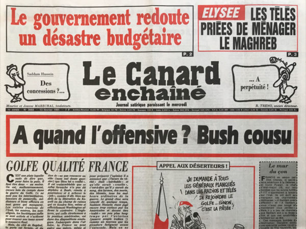 Couac ! | N° 3668 du Canard Enchaîné - 13 Février 1991 | Nos Exemplaires du Canard Enchaîné sont archivés dans de bonnes conditions de conservation (obscurité, hygrométrie maitrisée et faible température), ce qui s'avère indispensable pour des journaux anciens. | 3668