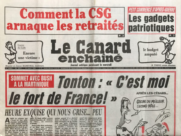 Couac ! | N° 3672 du Canard Enchaîné - 13 Mars 1991 | Nos Exemplaires du Canard Enchaîné sont archivés dans de bonnes conditions de conservation (obscurité, hygrométrie maitrisée et faible température), ce qui s'avère indispensable pour des journaux anciens. | 3672