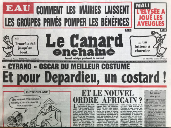 Couac ! | N° 3674 du Canard Enchaîné - 27 Mars 1991 | Nos Exemplaires du Canard Enchaîné sont archivés dans de bonnes conditions de conservation (obscurité, hygrométrie maitrisée et faible température), ce qui s'avère indispensable pour des journaux anciens. | 3674