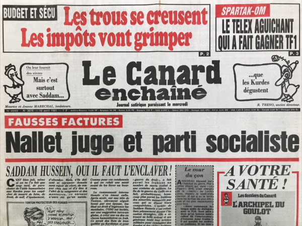 Couac ! | N° 3676 du Canard Enchaîné - 10 Avril 1991 | Nos Exemplaires du Canard Enchaîné sont archivés dans de bonnes conditions de conservation (obscurité, hygrométrie maitrisée et faible température), ce qui s'avère indispensable pour des journaux anciens. | 3676