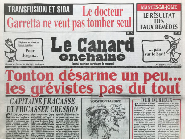 Couac ! | N° 3684 du Canard Enchaîné - 5 Juin 1991 | Nos Exemplaires du Canard Enchaîné sont archivés dans de bonnes conditions de conservation (obscurité, hygrométrie maitrisée et faible température), ce qui s'avère indispensable pour des journaux anciens. | 3684