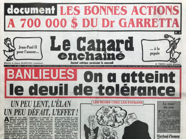 Couac ! | N° 3685 du Canard Enchaîné - 12 Juin 1991 | Nos Exemplaires du Canard Enchaîné sont archivés dans de bonnes conditions de conservation (obscurité, hygrométrie maitrisée et faible température), ce qui s'avère indispensable pour des journaux anciens. | 3685