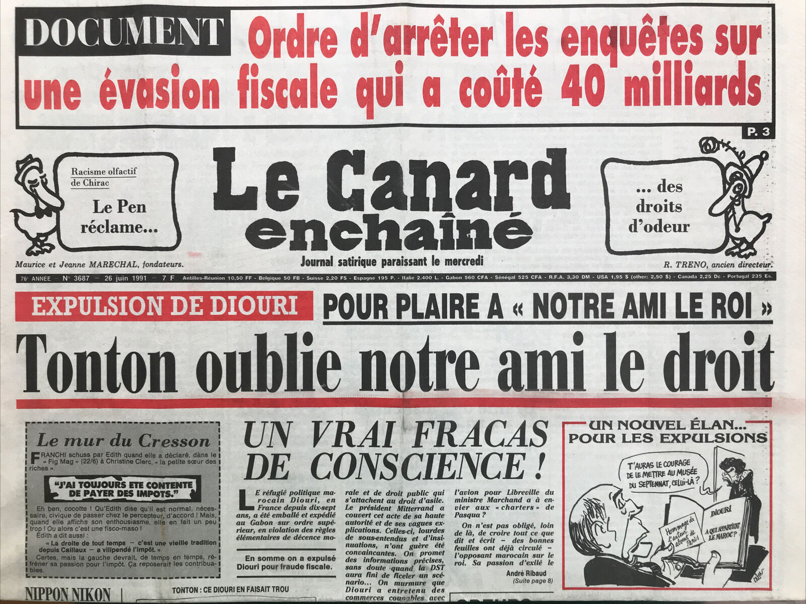 Couac ! | Acheter un Canard | Vente d'Anciens Journaux du Canard Enchaîné. Des Journaux Satiriques de Collection, Historiques & Authentiques de 1916 à 2004 ! | 3687